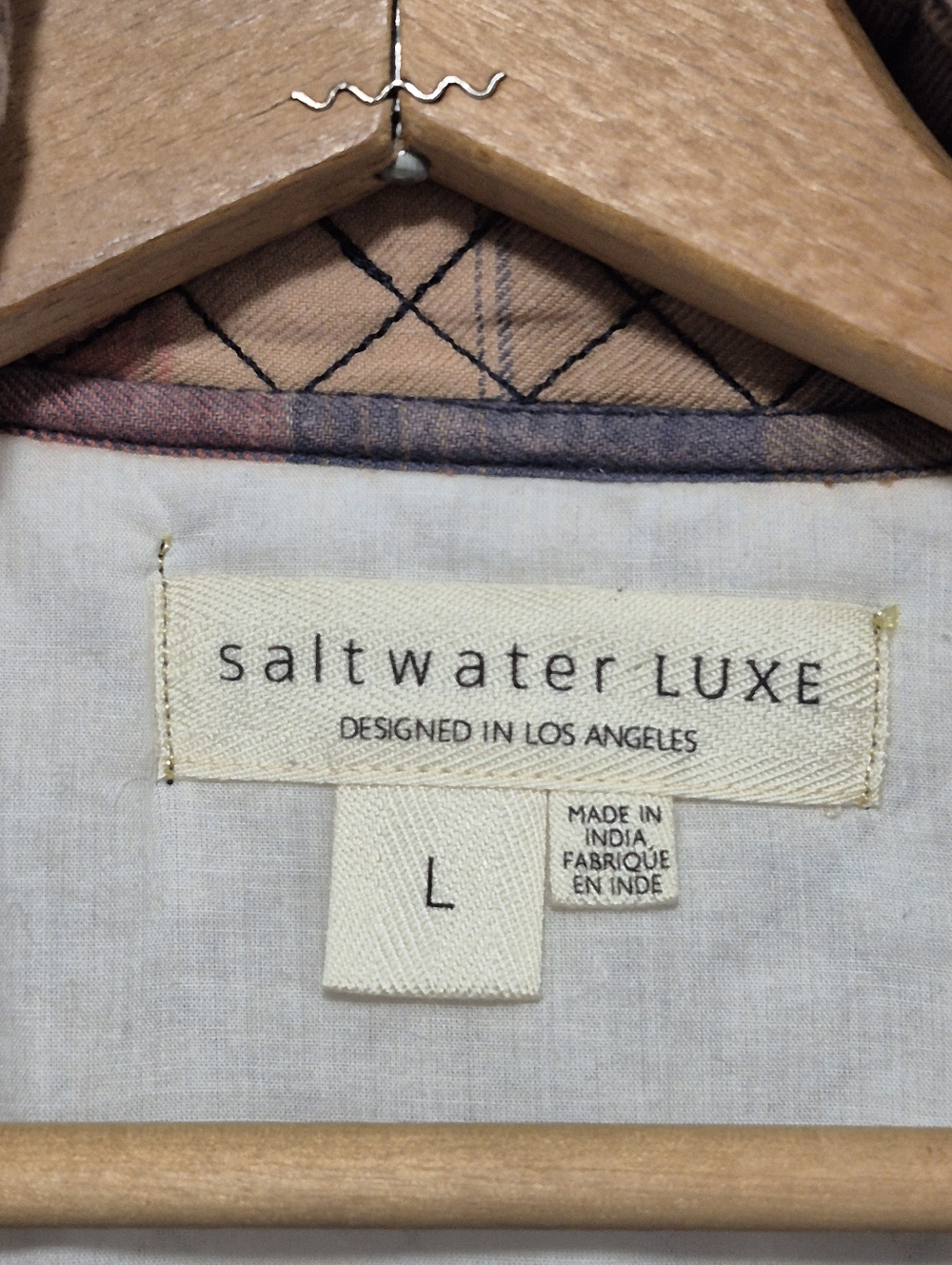 Saltwater Luxe (Anthro) Penny Quilted Jacket LARGE Multi Color Madras Plaid - Picture 2 of 5